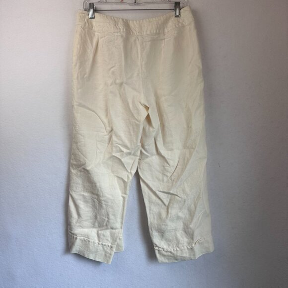 J.Jill pant women 8 Cream Off white Linen lined cropped wide leg 2 button casual - Picture 4 of 6
